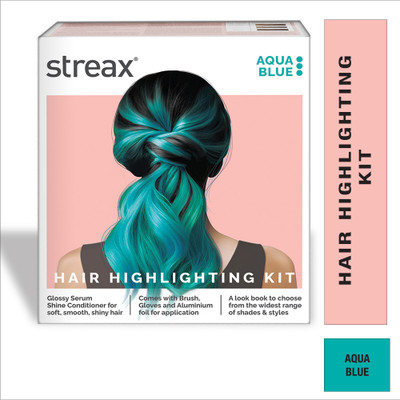 Streax Hair Colour Highlight Kit , Hair Colour for Women, DIY Application , Aqua Blue