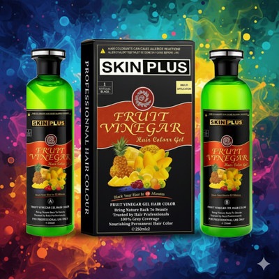 Gleam Soul Premium Hair Color, Mix Fruit Vinegar Extracts, (Pack of 2 Bottles 250ml Each) , Natural Black