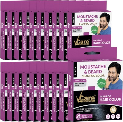 Vcare Mustache and Beard color shampoo for Men Natural Hair Color Dye (Pack of 20) , Black