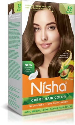 Nisha cream permanent hair color superior quality no ammonia cream formula permanent Fashion Highlights and rich bright long-lasting colour Light Brown (pack of 1) , Light Brown