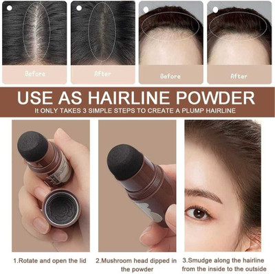 LOVE HUDA Hair Line Gap Filler Waterproof Filling Gray Quick Touch Up Sponge Stick Brush , 2in1 Hairline Shadow Eyebrow Shading Powder Black for Women Men Root Cover Up