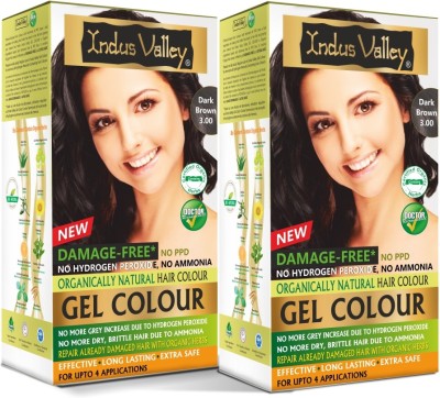 Indus Valley Organically Natural Damage Free Gel Hair Color,No Ammonia Hair Pack of 2 , Dark Brown 3.00