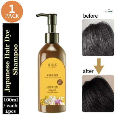 LORSHEL Japanese hair dye shampoo enriched with herbal blend for glossy results , Black