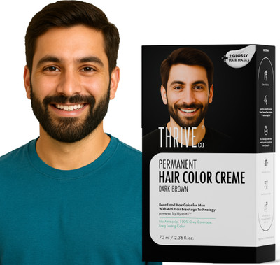 ThriveCo Permanent Hair Color Creme , Lasting Coverage, No amonnia, With Hyaplex , DARK BROWN