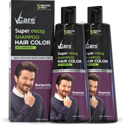 Vcare Super Eazzy Shampoo Hair Color Burgundy 180ml | No Ammonia & Paraben | Hair Care , (Burgundy, Pack of 2)
