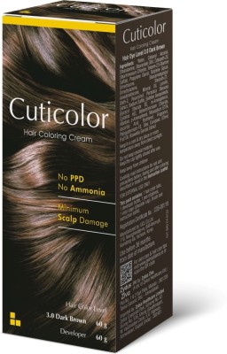 Cuticolor Hair Color Cream, Long Lasting With The Goodness Of Olive Oil 120gm , Dark Brown 3.0