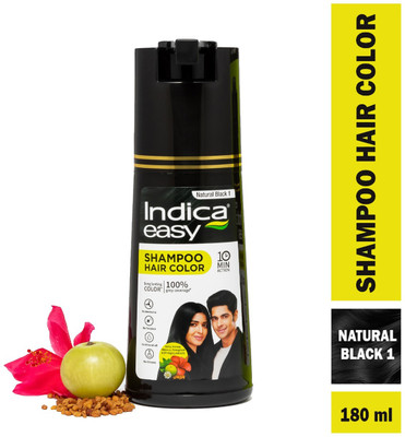 Indica Easy Do-It-Yourself Hair Color Shampoo Pump Pack (Natural Black) , Natural Black 1