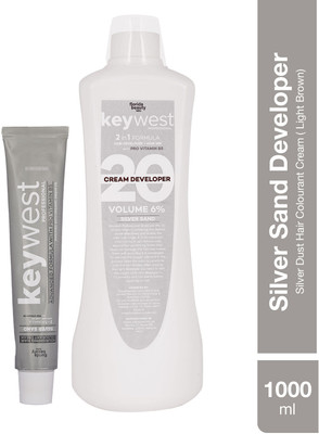 Keywest Professional Hair Color Tube No. 5, 80gm + Hair Color Developer 20 Volume 1000ml , Light Brown
