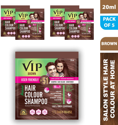 VIP Hair Colour Shampoo, 20ml, Pack of 5 , Brown