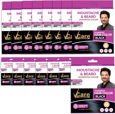 Vcare Mustache and Beard color shampoo for Men Natural Hair Color Dye (Pack of 15) , Black