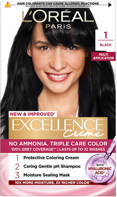L'Oréal Paris Excellence Creme Hair Colour| upto 100% Grey Coverage at-Home , Black 1