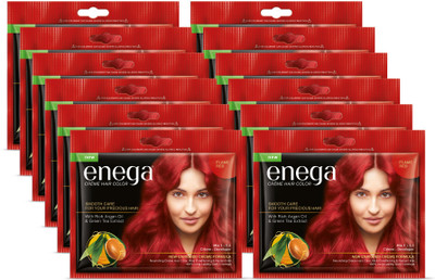enega Flame Red Creme Hair Color 50ML Enriched Formula Argan Oil Green Tea-Pack of 12 , Flame Red