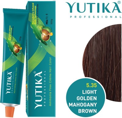 Yutika Professional Creme Hair Color , Light Golden Mahogany Brown 5.35