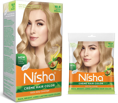 Nisha Cream Hair Color Rich Bright Long Lasting Hair Colouring For Ultra Soft Deep Shine Grey Coverage Conditioning With Natural Herbs , Ultra Blonde