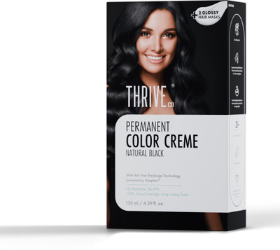 ThriveCo Permanent Color Creme | No Ammonia | No PPD | Powered by HYAPLEX™ , Natural Black