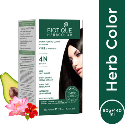 BIOTIQUE Herbcolor Natural Conditioning | 100% Grey Coverage | 4N Brown Hair Colour , Brown