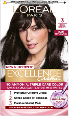 L'Oréal Paris Excellence Creme Hair Colour | upto 100% Grey Coverage at-Home , 3 Dark Brown