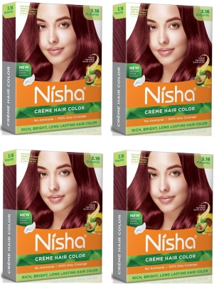 Nisha Permanent Rich Creme Hair Colour For Women and Men 40 gm Each BOX (Pack OF 4) , Burgundy