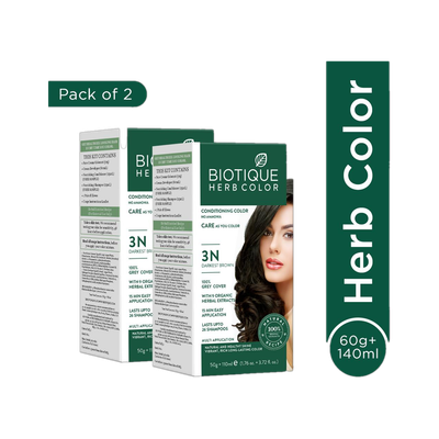 BIOTIQUE Herbcoclor Darkest Brown- 3N 60g+140ml (Pack of 2) , Darkest Brown