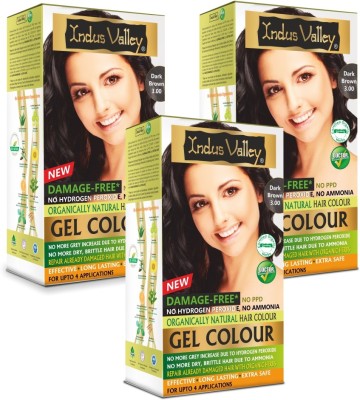 Indus Valley Organically Natural Damage Free Gel Hair Color,No Ammonia Hair Pack of 3 , Dark Brown 3.00