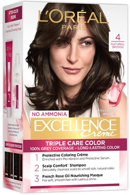 L'Oréal Paris Excellence Creme Hair Colour |upto 100% Grey Coverage | 4 , Natural Brown