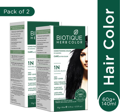 BIOTIQUE Herbcoclor Natural Black- 1N 60g+140ml (Pack of 2) , Natural Black