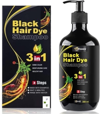 Fezora natural 3 in 1 Hair Dye Instant Black Hair Shampoo for Women original Girls , black