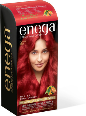 enega Hair Color Argan Oil & Green Tea extract NO AMMONIA Cream FORMULA 60g+90ml+12ml , Flame Red