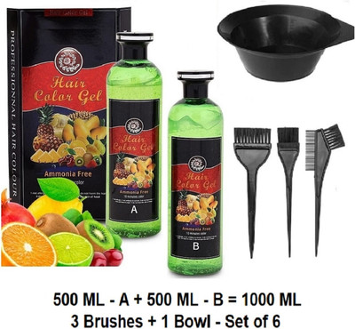 Essensity Fruit Vinegar Ammonia Free 10 Minutes Hair Color Colour Gel + Bowl Brush Set , Natural -- Black