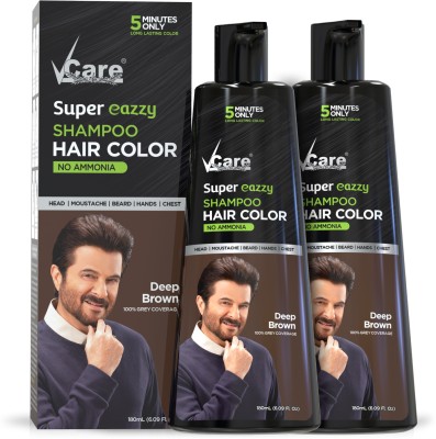 Vcare Super Eazzy Shampoo Hair Color 180ml | No Ammonia & Paraben (Brown, Pack of 2) , Brown