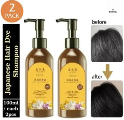 LORSHEL Japanese hair dye herbal shampoo with smooth shiny results and rich shades , Black