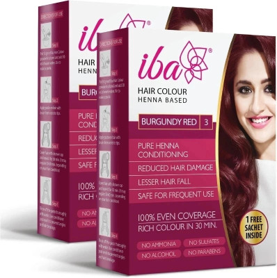 Iba Henna Based Hair Colour For Women, Long Lasting & Ammonia-Free 2 x 70g (140g) , Burgundy Red