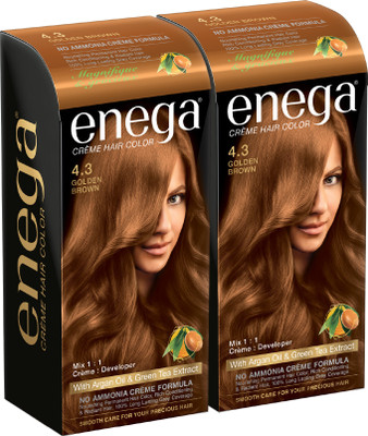 enega Cream Hair Color with Argan Oil & Green Tea Extract Formula Smooth , Golden Red