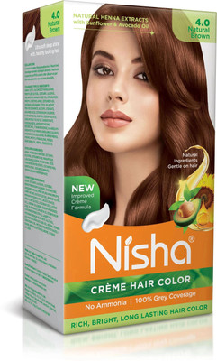 Nisha Creme Hair Color Rich Bright Long-Lasting Natural Henna Extract , Natural Brown