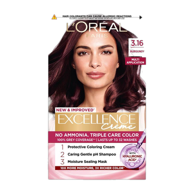 L'Oréal Paris Excellence Creme Hair Colour |Grey Coverage & Ammonia free , Burgundy 3.16