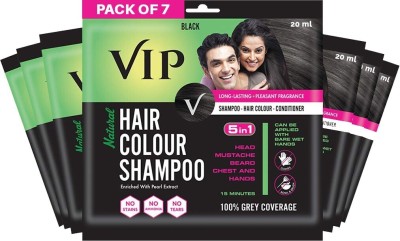 VIP Hair Colour Shampoo 20 ml (pack of 7) for Men and Women, Instant Hair Colour , Black