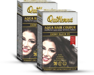 QuikHenna Organic Aqua Powder Hair colour- 2G Ebony Black 110gm (Pack of 2) , Ebony Black