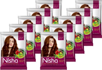 Nisha Natural Henna Based Hair Color 15 Gm Each Sachet (Pack Of 10) Semi Permanent Natural Brown , Natural Brown