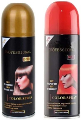 LOVE HUDA Professional 1 Day Temporary Hair Color Spray For Girls, Boys, Women & Men , (Gold & Red)