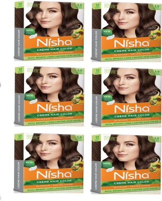 Nisha Permanent Rich Creme Hair Colour For Women and Men 40 gm Each BOX (Pack OF 6) , Dark Brown