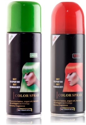 MYEONG Intense & Temporary Spray on Hair Color Combo , green, red