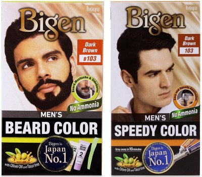 Bigen Men’s Beard B103 & Speedy Hair Color 103 Combo , Dark Brown
