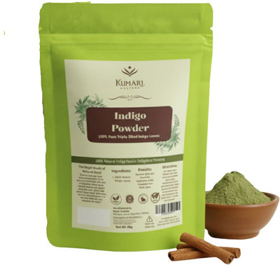 Kumari Kulture Organic Indigo Powder, Natural Hair Color for Black Hair, Indigo Powder (80g) , BLACK