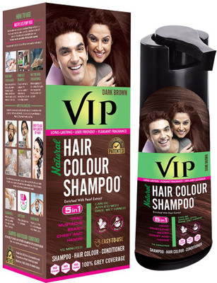 VIP Natural Hair Colour Shampoo for Men&Women,Grey Coverage in 15Mins,Safe Color for Mustache and Beard-180ml , DARK BROWN