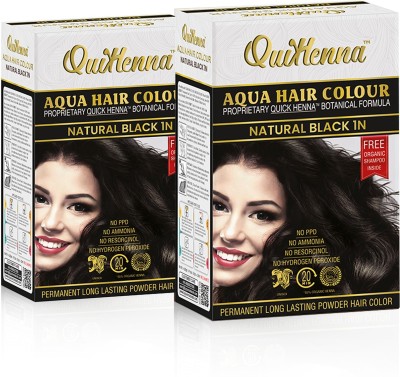 QuikHenna Aqua Powder 1N Natural Black Hair Color For Unisex 110g (pack of 2) , Natural Black