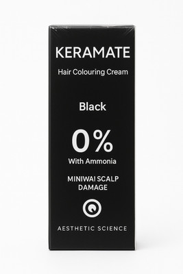 CosmoQ KERAMATE Natural Black Hair Colouring Cream with Developer , BLACK