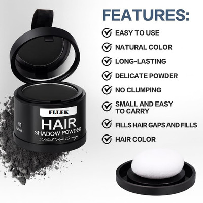 FLLEK Hair Powder - Black | Covers Grey Roots & Bald Spots Instantly -AI , BLACK