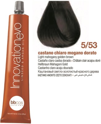 Bbcos Hair Pro InnovationEvo Permanent Hair Color Cream With Linen seed & Argan Oil , 5/53, Light Golden Brown