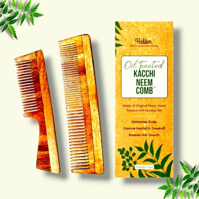 HALDER Anti-Dandruff Comb Set: Handmade Neem Wood Combs Pack of 2