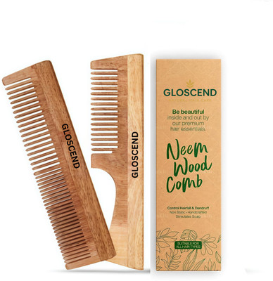 GLOSCEND Neem Wooden Dual Lily Comb Hair Growth Eco-Friendly Comb for Men & Women